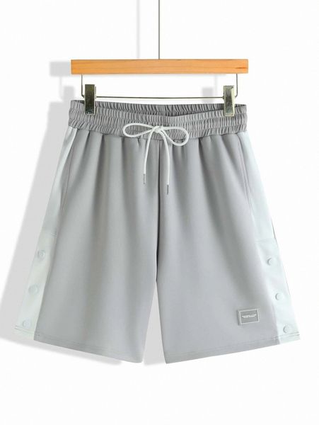 men contrast side seam slogan patched fake button drawstring waist shorts k2c5#, Black
men contrast side seam slogan patched fake button drawstring waist shorts k2c5#, Black