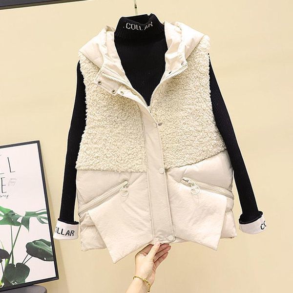 women's vests autumn winter women hooded paragraph imitation lamb wool stitching cotton vest loose pocket waistcoat wear y125, Black;white
women's vests autumn winter women hooded paragraph imitation lamb wool stitching cotton vest loose pocket waistcoat wear y125, Black;white