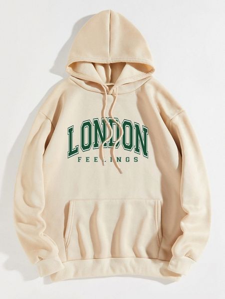 letter graphic kangaroo pocket drawstring thermal hoodie h7qa#, White;black 
letter graphic kangaroo pocket drawstring thermal hoodie h7qa#, White;black