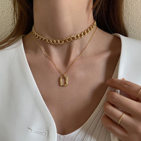 accessories new niche geometric square necklace temperament versatile classic girl jewelry european and american style necklace, Silver 
accessories new niche geometric square necklace temperament versatile classic girl jewelry european and american style necklace, Silver