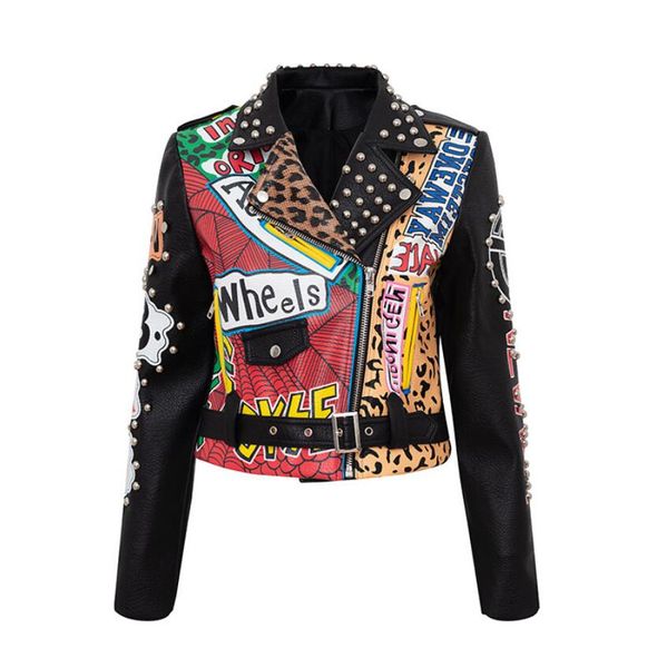 leather jacket women graffiti colorful print rivet biker jackets and coats punk streetwear ladies short jacekt outerwear clothes w1215, Black
leather jacket women graffiti colorful print rivet biker jackets and coats punk streetwear ladies short jacekt outerwear clothes w1215, Black