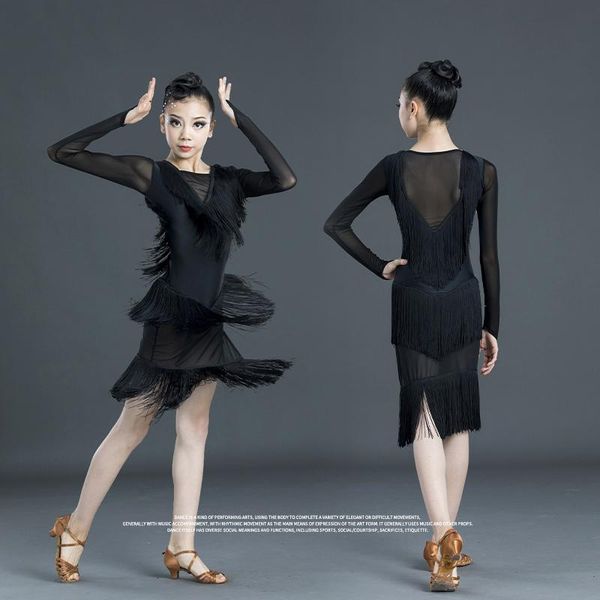 new high-end latin dance dress children performance dance skirts girls tassel fringe dress competition practice clothes sl2320, Black;red
new high-end latin dance dress children performance dance skirts girls tassel fringe dress competition practice clothes sl2320, Black;red