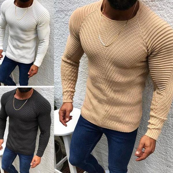 2020 new fashion slim long sleeve round neck knit, White;black