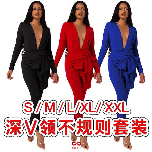 gl6210 european and american womens clothing supply deep v-neck irregular hem solid color two-piece suit, White
gl6210 european and american womens clothing supply deep v-neck irregular hem solid color two-piece suit, White
