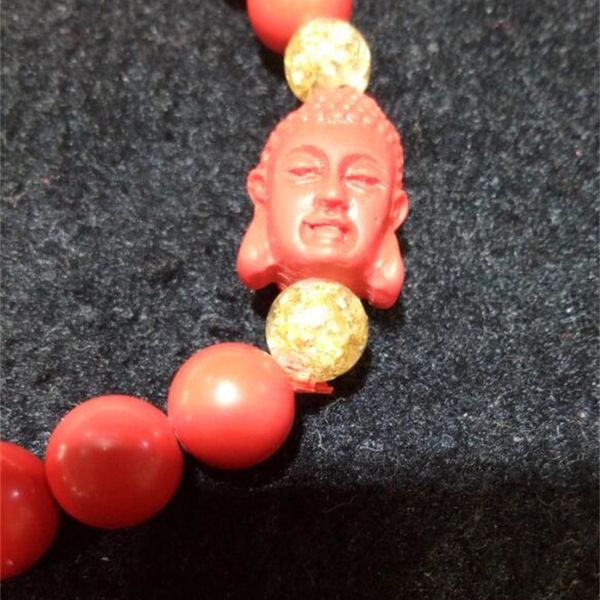 strange 8 mm china red natural ore cinnabar luck beaded bracelet a