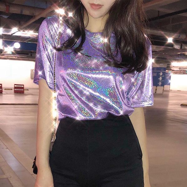 holographic short sleeve o-neck women t-shirt pink female short t-shirts tee solid 2020 summer lady club for show, White
holographic short sleeve o-neck women t-shirt pink female short t-shirts tee solid 2020 summer lady club for show, White
