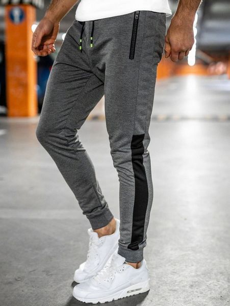 men contrast panel drawstring sweatpants s0a3#, Black 
men contrast panel drawstring sweatpants s0a3#, Black