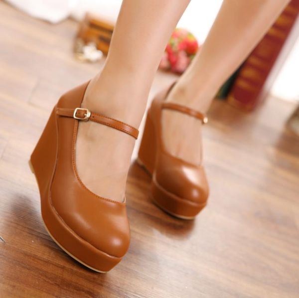 dress shoes mary janes high wedges pu round toe casual buckle strap summer fashion women, Black
dress shoes mary janes high wedges pu round toe casual buckle strap summer fashion women, Black