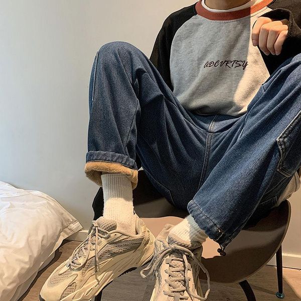 men's jeans simple plus fleece men autumn winter warm multi-pocket straight leg loose cowboy pants hiphop elastic waist trouser cloth, Blue
men's jeans simple plus fleece men autumn winter warm multi-pocket straight leg loose cowboy pants hiphop elastic waist trouser cloth, Blue