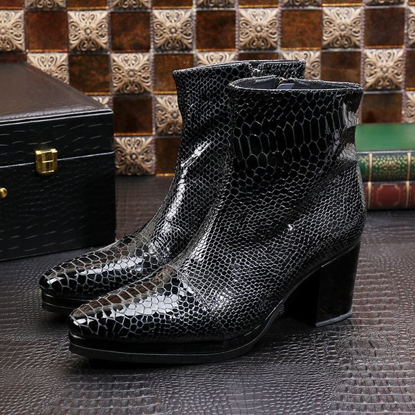 2020 snake designer skin genuine leather toe boots with cowboy high heels in men's wedding shoes lcrl, Black
2020 snake designer skin genuine leather toe boots with cowboy high heels in men's wedding shoes lcrl, Black