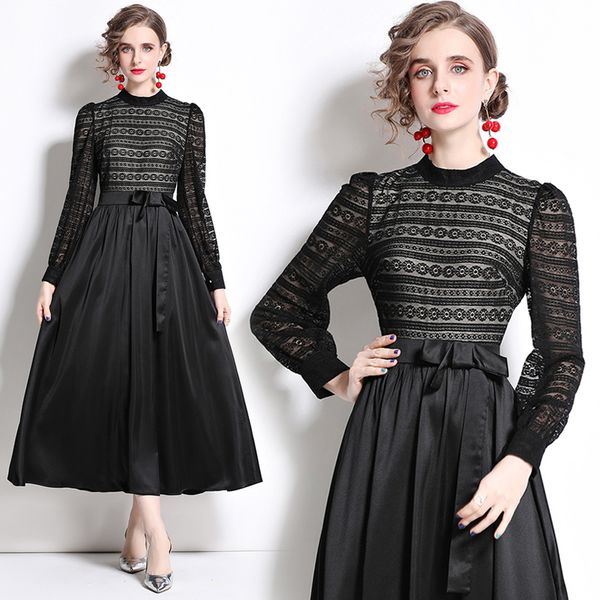 hubble-bubble sleeve vintage black dress 2022 women designer round neck lace patchwork long big prom dresses spring autumn fashion office la, Black;gray
hubble-bubble sleeve vintage black dress 2022 women designer round neck lace patchwork long big prom dresses spring autumn fashion office la, Black;gray