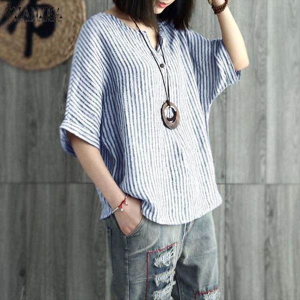 2021 zanzea summer striped blouse women v neck sleeve cotton linen shirt casual loose work party plus size, White
2021 zanzea summer striped blouse women v neck sleeve cotton linen shirt casual loose work party plus size, White