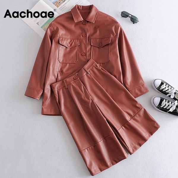 aachoae solid pu leather 2 piece set women long sleeve high street shirt jacket pleated knee length loose straight pants sets1, Gray
aachoae solid pu leather 2 piece set women long sleeve high street shirt jacket pleated knee length loose straight pants sets1, Gray