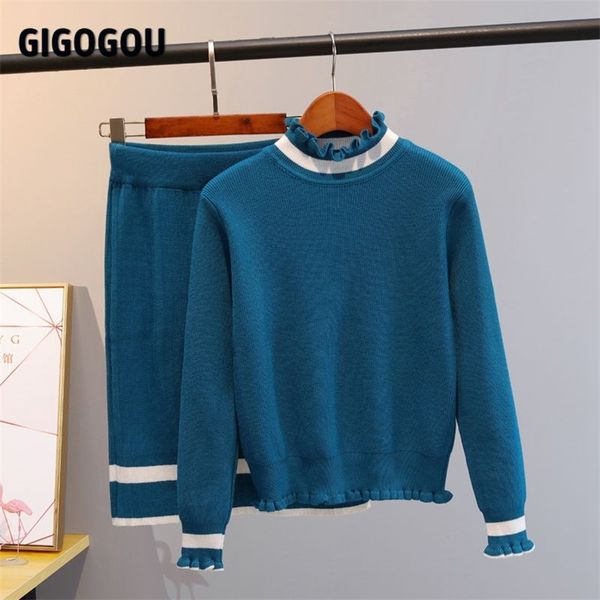 gigogou 2 pieces set knitted women sweater autumn winter thick warm ruffled women pullovers pull sweet girls tracksuits 201223, White;black
gigogou 2 pieces set knitted women sweater autumn winter thick warm ruffled women pullovers pull sweet girls tracksuits 201223, White;black