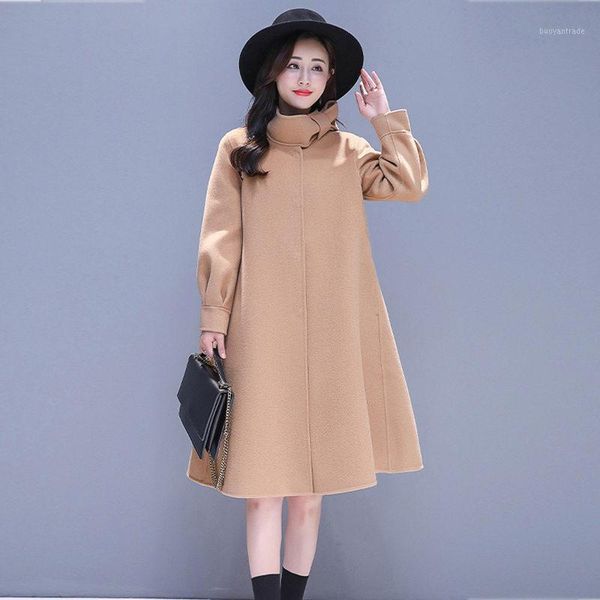 women's wool & blends 2021 autumn winter women long coat solid color stand collar loose large size cloak overcoat female woolen jacket, Black
women's wool & blends 2021 autumn winter women long coat solid color stand collar loose large size cloak overcoat female woolen jacket, Black