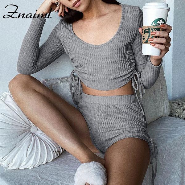 znaiml autumn tracksuit 2 piece set for women knitted o-neck long sleeve short drawstring and lace up mini pants lady suit, Gray
znaiml autumn tracksuit 2 piece set for women knitted o-neck long sleeve short drawstring and lace up mini pants lady suit, Gray