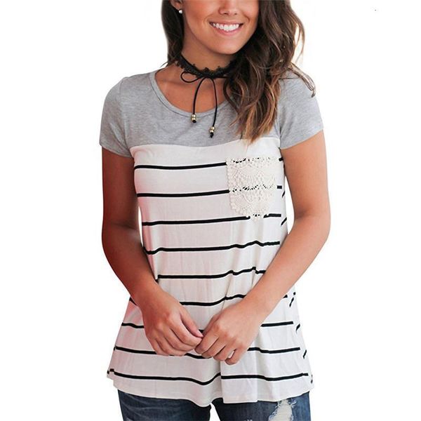 new women summer for 2019 casual cotton tunic t-shirt short stripe basic t-shit patchwork pocket lace tunic shirt, White
new women summer for 2019 casual cotton tunic t-shirt short stripe basic t-shit patchwork pocket lace tunic shirt, White