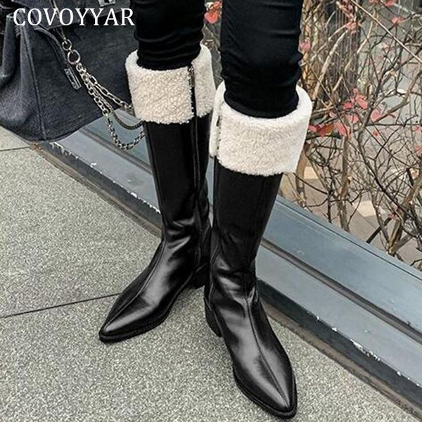 covoyyar fashion knee high boots winter shoes women pointed toe thick heel fur plush pu leather long boots woman wbs4101, Black
covoyyar fashion knee high boots winter shoes women pointed toe thick heel fur plush pu leather long boots woman wbs4101, Black