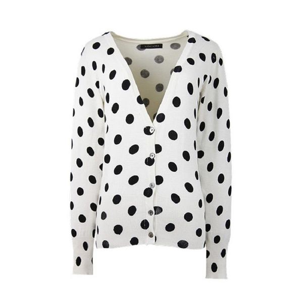 women's knits & tees knitted cardigans women 2021 fashion v-neck black dot printed sweater basic jacket coats female short long sleeves, White
women's knits & tees knitted cardigans women 2021 fashion v-neck black dot printed sweater basic jacket coats female short long sleeves, White
