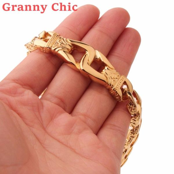 link, chain granny chic fashion 22cm * 12mm heavy stainless steel gold color curb cuban bracelet men's vintage bracelets cool jewelry, Black
link, chain granny chic fashion 22cm * 12mm heavy stainless steel gold color curb cuban bracelet men's vintage bracelets cool jewelry, Black