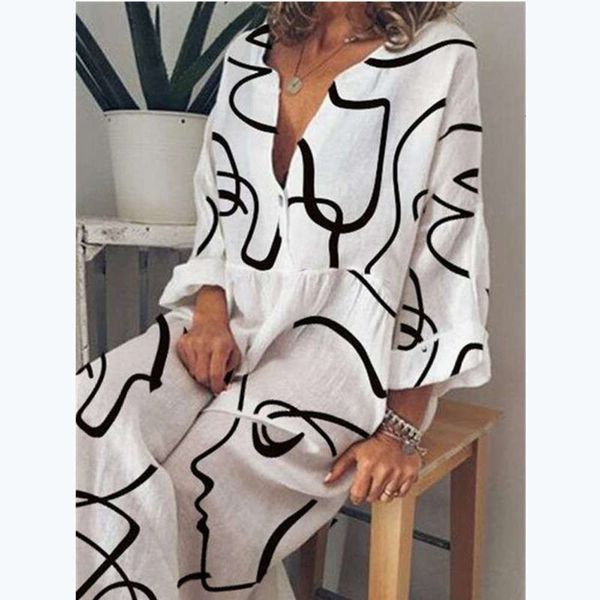 new women's fashion autumn abstract face print large dress, Black;gray
new women's fashion autumn abstract face print large dress, Black;gray