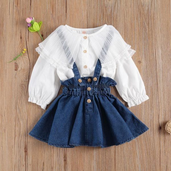 toddler kids baby girl ruffle lace t-shirt denim strap skirts outfits 2pcs clothes set spring autumn 1-6 years, White
toddler kids baby girl ruffle lace t-shirt denim strap skirts outfits 2pcs clothes set spring autumn 1-6 years, White