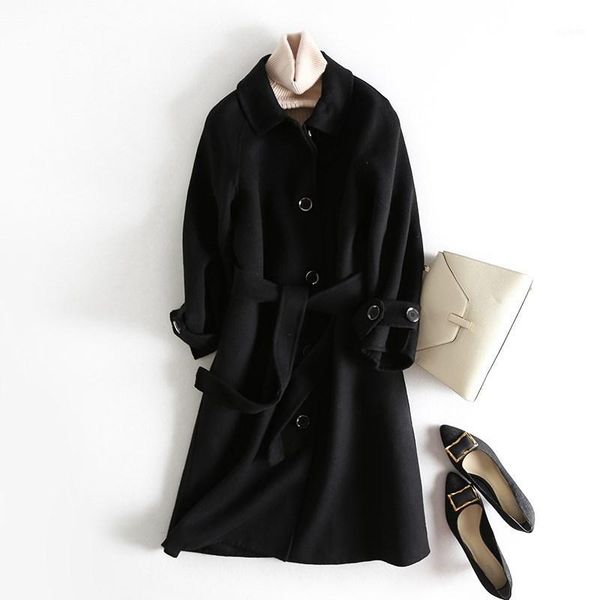 women's 100%wool single breasted fashion office lady long coat turn-down collar with sashes chic korean style woolen overcoat1, Black
women's 100%wool single breasted fashion office lady long coat turn-down collar with sashes chic korean style woolen overcoat1, Black