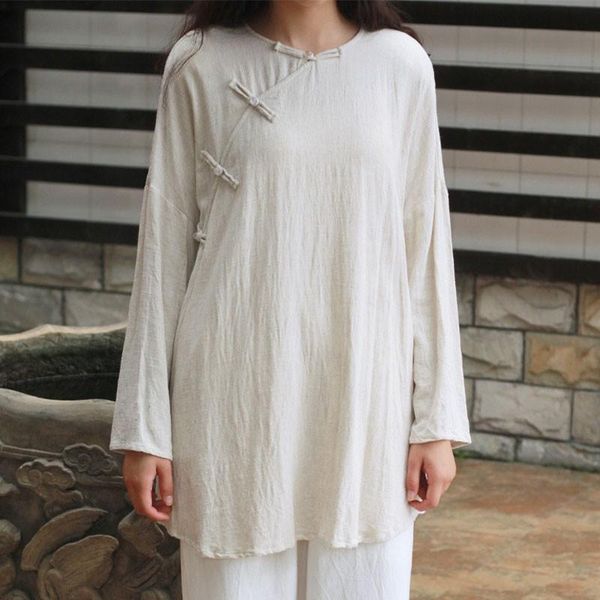 women's t-shirt johnature 2021 autumn solid color retro plate buckle o-neck long sleeve t-shirts loose comfortable all-match women, White
women's t-shirt johnature 2021 autumn solid color retro plate buckle o-neck long sleeve t-shirts loose comfortable all-match women, White