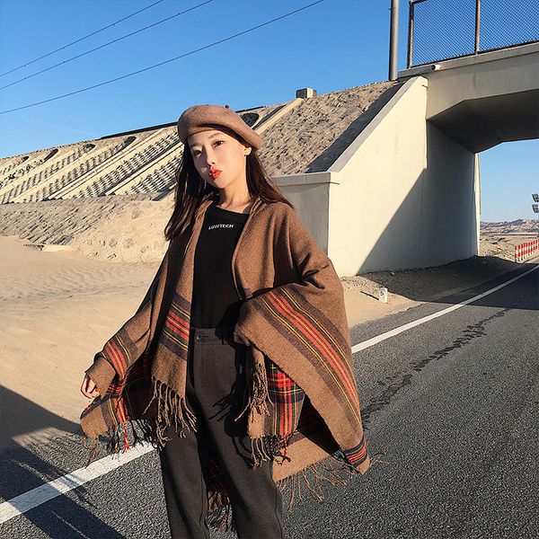 holiday national style autumn winter imitation cashmere scottish stripe hooded medium long shawl black ladies' cape klwe, Blue;gray
holiday national style autumn winter imitation cashmere scottish stripe hooded medium long shawl black ladies' cape klwe, Blue;gray