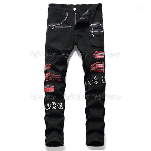 men's jeans zipper patch red scottish plaid print jeans high street slim denim pants cool fashion streetwear male rivet1, Blue
men's jeans zipper patch red scottish plaid print jeans high street slim denim pants cool fashion streetwear male rivet1, Blue