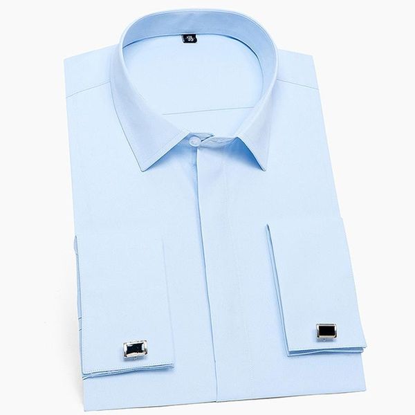 men's classic french cuffs hidden buttons dress shirt pocket-less design standard-fit formal business long sleeve white shirts, White;black
men's classic french cuffs hidden buttons dress shirt pocket-less design standard-fit formal business long sleeve white shirts, White;black