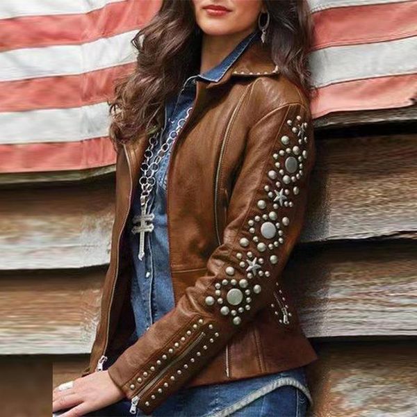 spring autumn ladies lapel motorcycle jacket coat zipper rivet punk pu leather short jacket ladies street coat outwear 2020 new, Black;brown
spring autumn ladies lapel motorcycle jacket coat zipper rivet punk pu leather short jacket ladies street coat outwear 2020 new, Black;brown