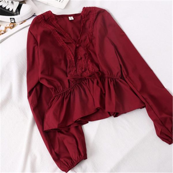 women's blouses & shirts women v-neck lantern sleeve bandage strap ruffles bow shirt vintage short slim lace flower chiffon pullover bu, White
women's blouses & shirts women v-neck lantern sleeve bandage strap ruffles bow shirt vintage short slim lace flower chiffon pullover bu, White