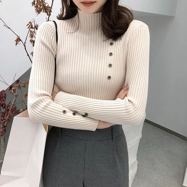 ins fashion button half turtleneck women sweaters solid knitted pullover slim soft jumper female knit black white, White;black
ins fashion button half turtleneck women sweaters solid knitted pullover slim soft jumper female knit black white, White;black
