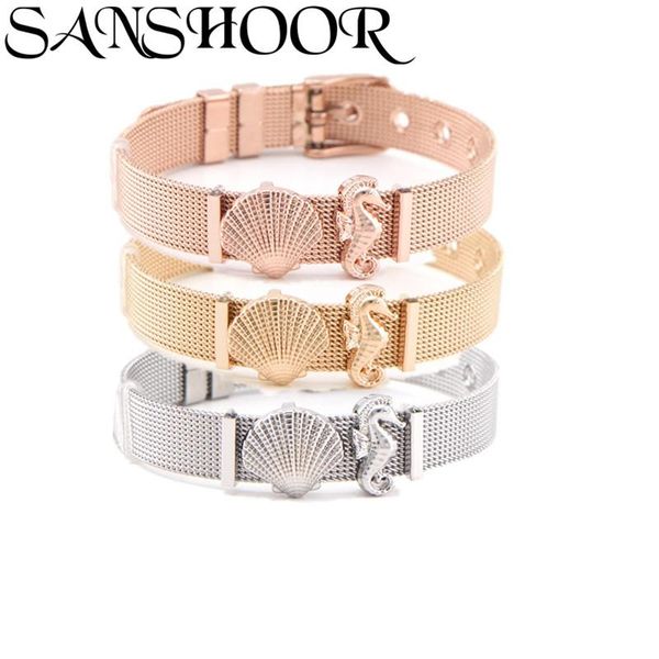 dropshipping sanshoor jewelry diy ocean horse seashell slide charms keeper fit 10mm stainless steel mesh bracelet as gift, Golden;silver
dropshipping sanshoor jewelry diy ocean horse seashell slide charms keeper fit 10mm stainless steel mesh bracelet as gift, Golden;silver