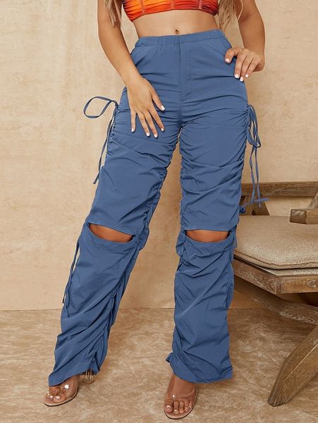 cut out drawstring side pants g93i#, Black;white