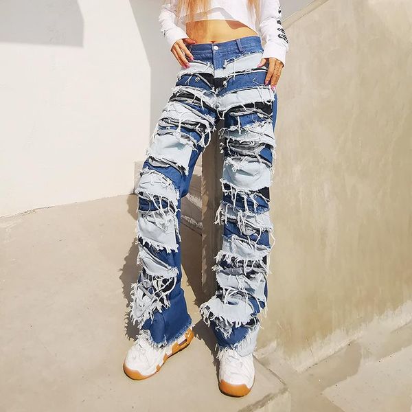 women's jeans 2021 spring fashion temperament street style personality high waist heavy industry stitching long straight fringed, Blue
women's jeans 2021 spring fashion temperament street style personality high waist heavy industry stitching long straight fringed, Blue