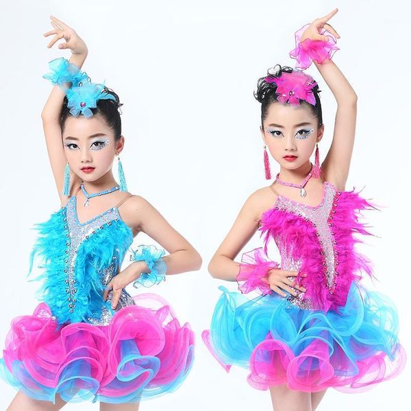 children professional latin dance dress for girls ballroom dance competition dresses kids modern waltz/tango / cha cha costumes1, Black;red