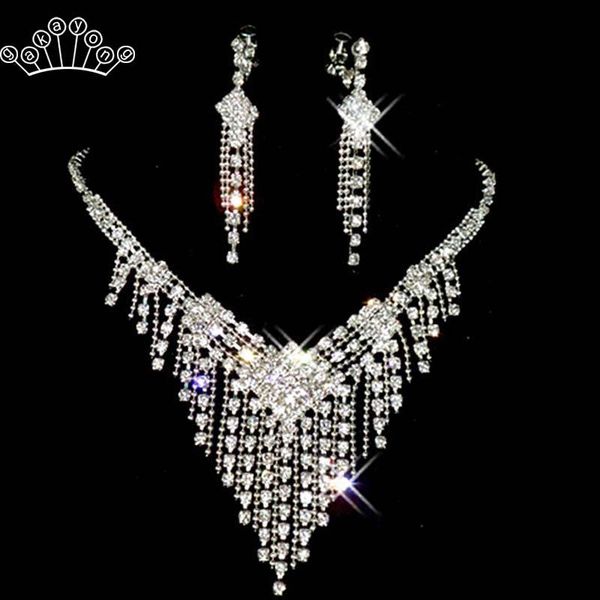 fashion tassel bridal jewelry sets for women clear rhinestone necklace earrings sets party wedding jewelry, Silver
fashion tassel bridal jewelry sets for women clear rhinestone necklace earrings sets party wedding jewelry, Silver