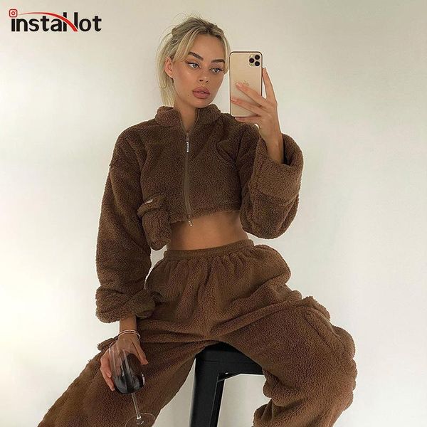 women's tracksuits insta lamb wool autumn two piece set chic pocket zipper crop jacket fleece shaggy sweatpant tracksuit winter women o, Gray
women's tracksuits insta lamb wool autumn two piece set chic pocket zipper crop jacket fleece shaggy sweatpant tracksuit winter women o, Gray