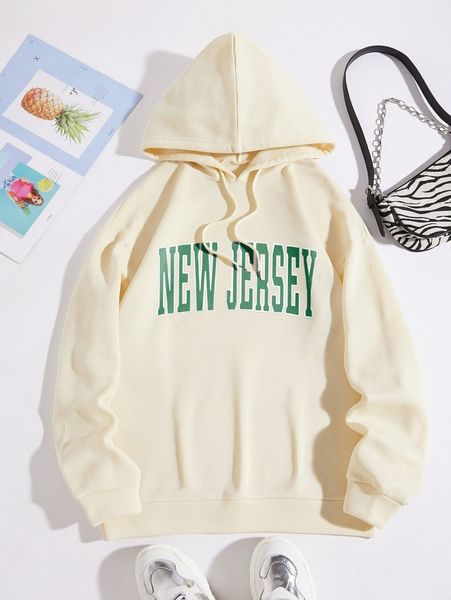 letter graphic drawstring detail thermal lined hoodie x6bb#, White;black