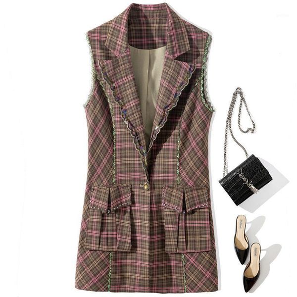 2021 spring new fashion lapel sleeveless plaid pocket straight mid-length retro women's jacket vest1, Black;white
2021 spring new fashion lapel sleeveless plaid pocket straight mid-length retro women's jacket vest1, Black;white