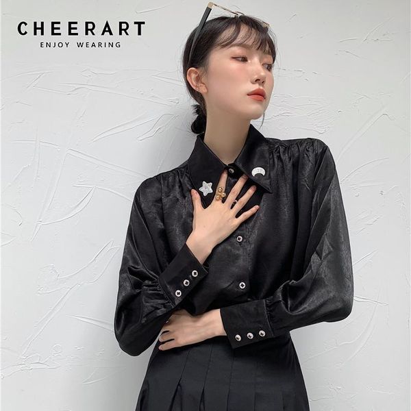 women's blouses & shirts cheerart vintage black glitter satin long sleeve shirt women blouse embroidered lantern ladies autumn 2021, White
women's blouses & shirts cheerart vintage black glitter satin long sleeve shirt women blouse embroidered lantern ladies autumn 2021, White