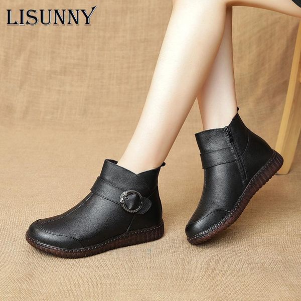 boots lisunny autumn winter genuine leather flat ankle for women warm side zipper soft comfortable cow botas, Black
boots lisunny autumn winter genuine leather flat ankle for women warm side zipper soft comfortable cow botas, Black