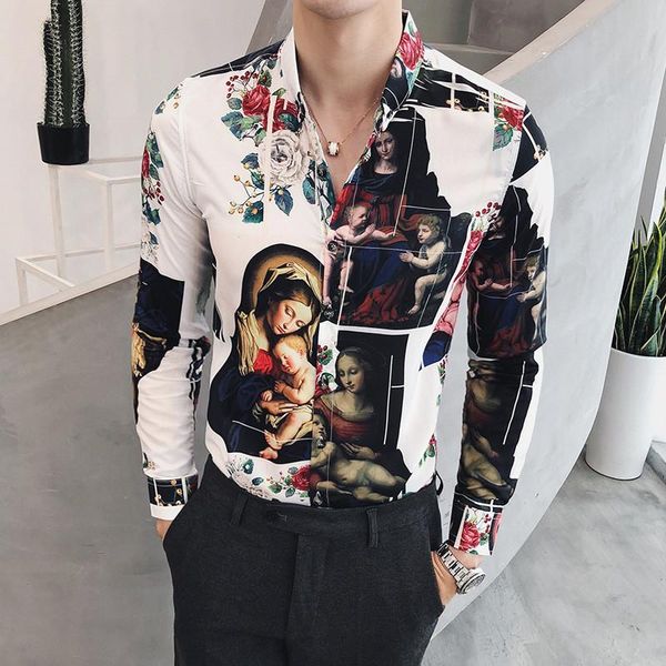 men's casual shirts luxury printing shirt men gold black white long sleeve camisa masculina chemise homme social club prom, White;black
men's casual shirts luxury printing shirt men gold black white long sleeve camisa masculina chemise homme social club prom, White;black