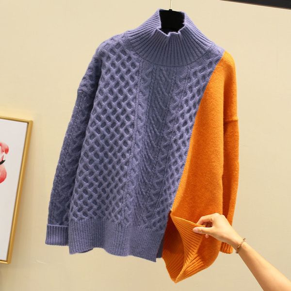 women's contrast patchwork half turtleneck sweater women's winter korean loose turtleneck student knit sweaters pullovers lj201126, White;black
women's contrast patchwork half turtleneck sweater women's winter korean loose turtleneck student knit sweaters pullovers lj201126, White;black