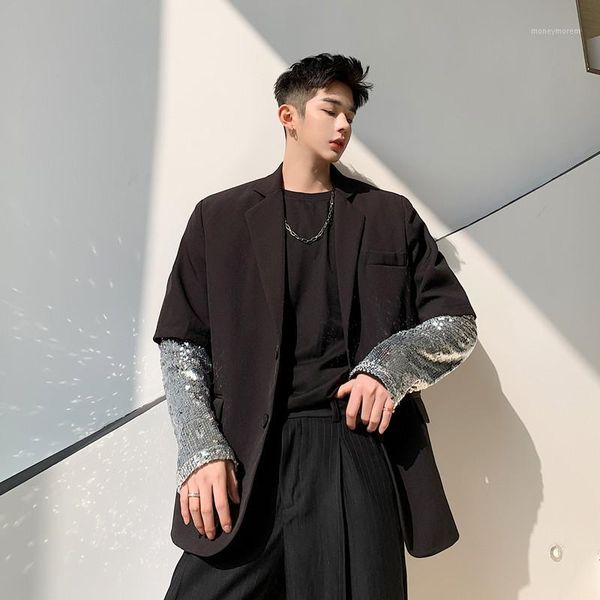 men's suits & blazers men sequins sleeve slim fit casual suit coat stage fashion show clothing male vintage blazer jacket outerwear1, White;black
men's suits & blazers men sequins sleeve slim fit casual suit coat stage fashion show clothing male vintage blazer jacket outerwear1, White;black