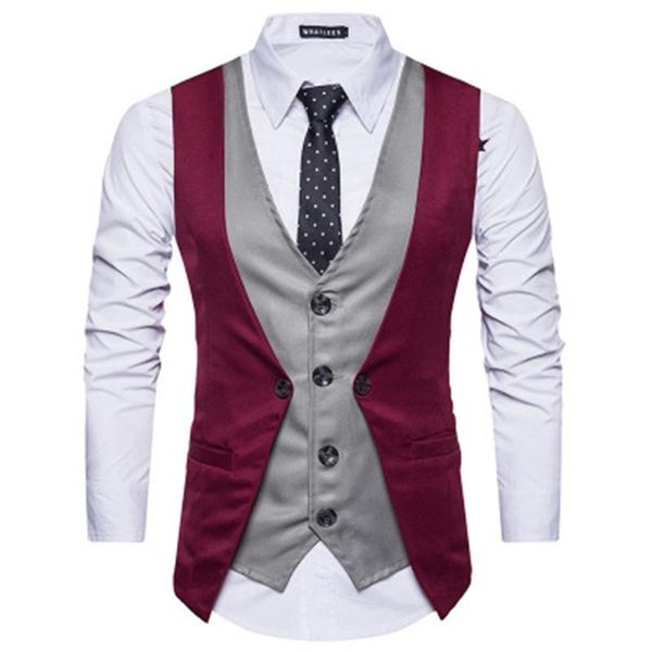 men vest 2020 brand fashion fake two piece patch waistcoat casual slim business social suit vest groom plus size, Black;white
men vest 2020 brand fashion fake two piece patch waistcoat casual slim business social suit vest groom plus size, Black;white