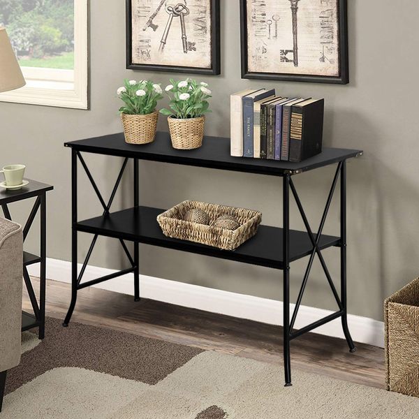 2 layer console table sofa side coffee table bookshelf entrance living room furniture black us in stock