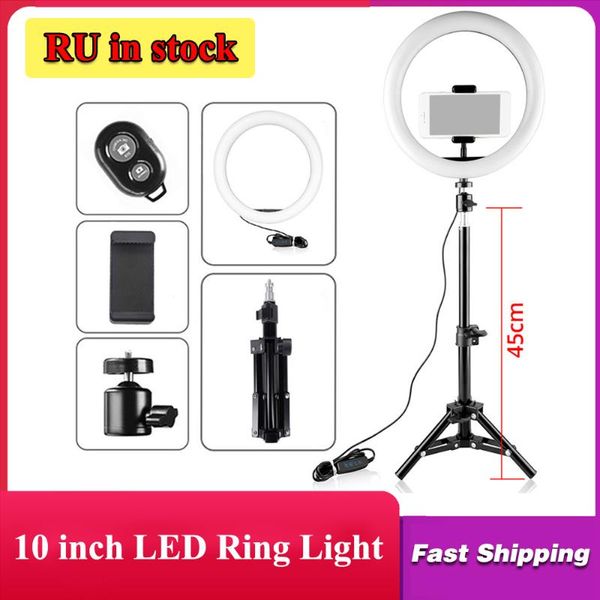 10in Led Selfie Ring Light Dimmable Led Ring Lamp P Video Camera Phone Ringlight W/ Tripod Stand For Live Youtube Fill Light